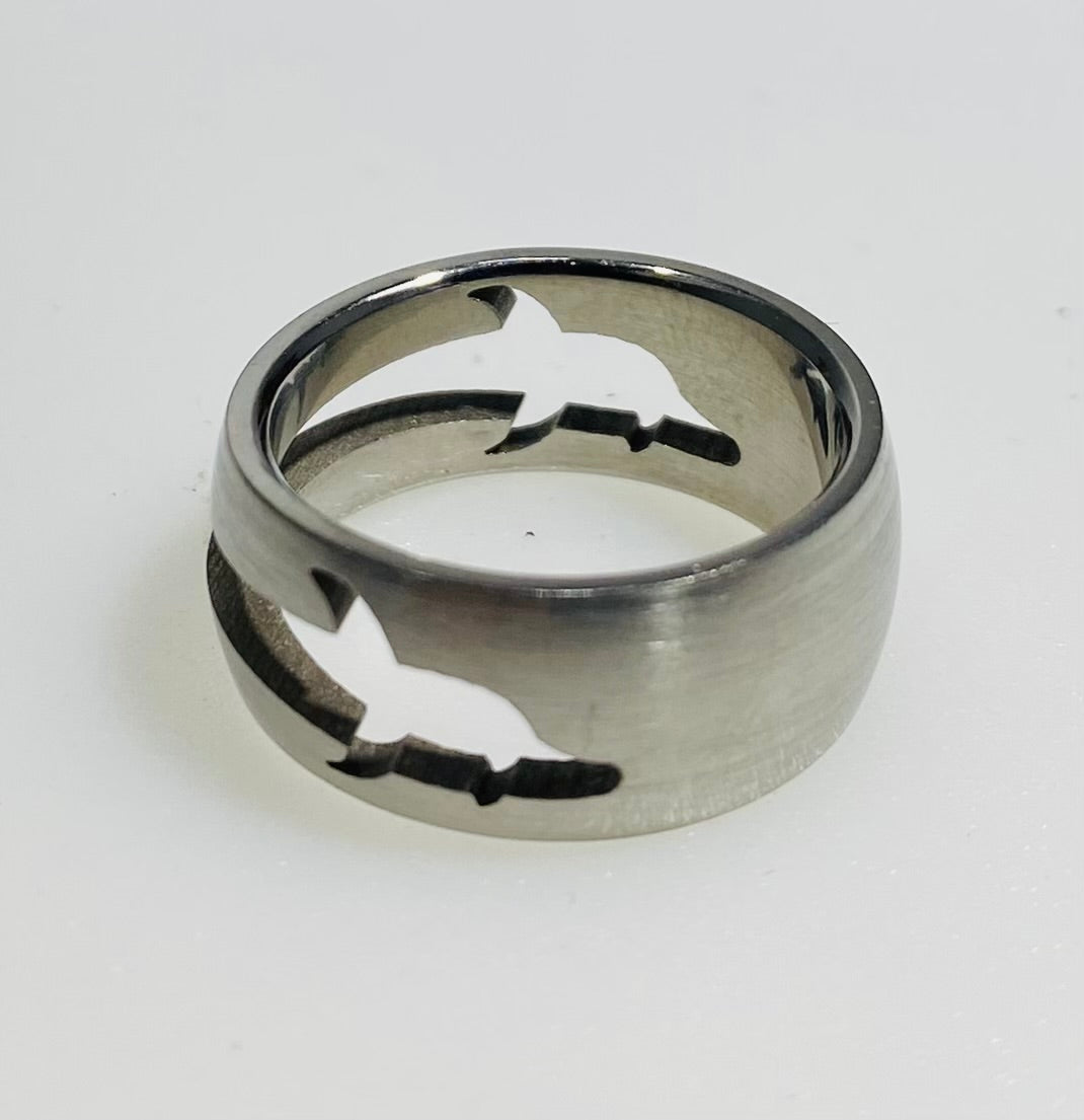Stainless Steel Cutout Dolphin Motion Spinner Ring