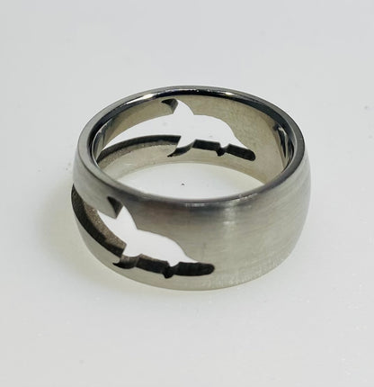 Stainless Steel Cutout Dolphin Motion Spinner Ring