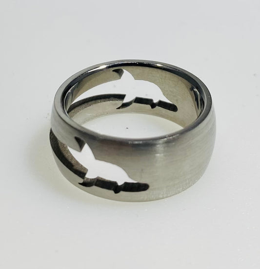 Stainless Steel Cutout Dolphin Motion Spinner Ring