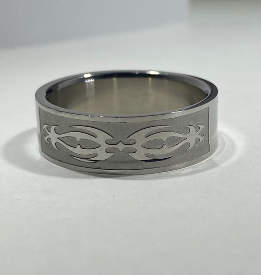 Madison Collections Engraved Tribal Pattern Stainless Steel Band Ring