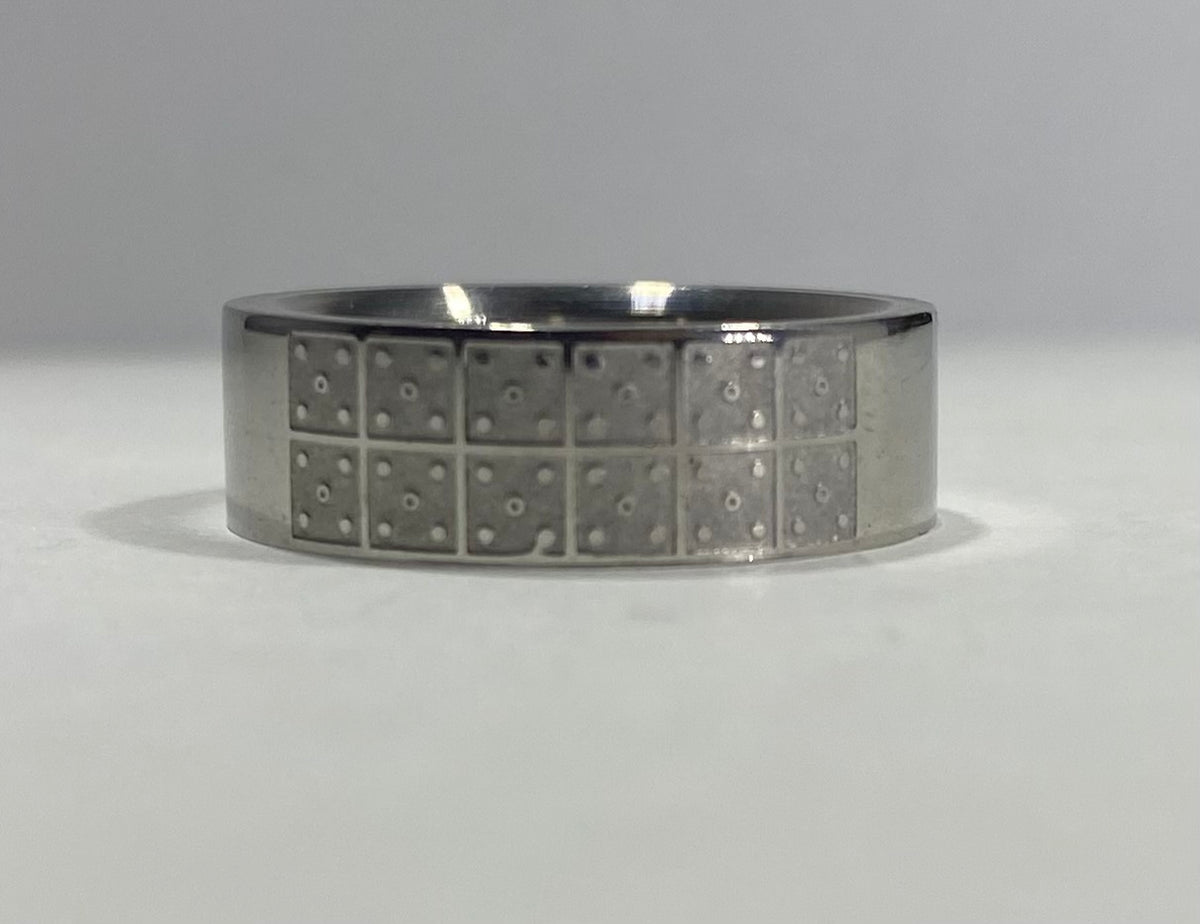 Madison Collections Stainless Steel Engraved Dice 5 Pattern Band Ring