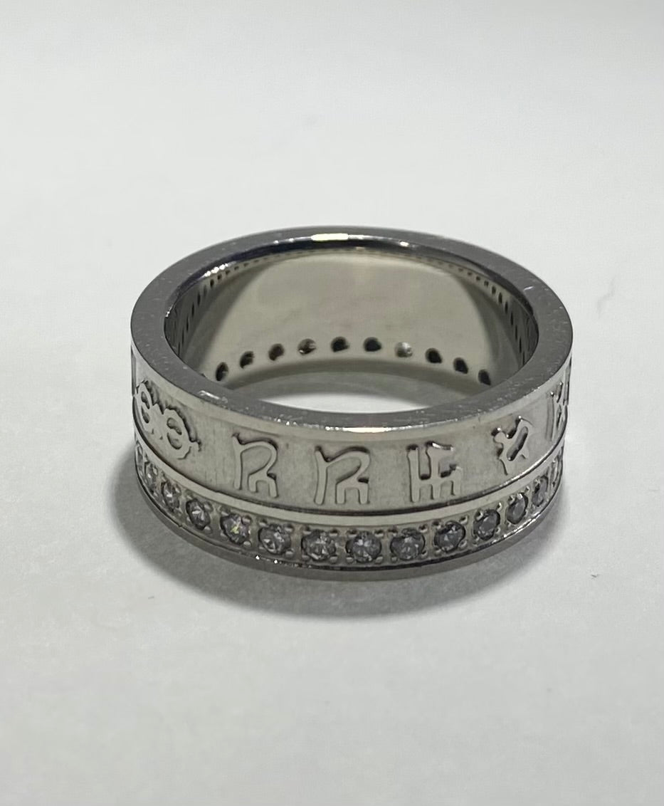 Madison Collections Engraved Symbol Stainless Steel Ring with Eternity Crystal Band