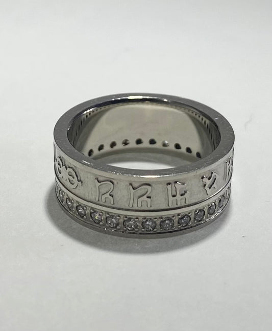 Madison Collections Engraved Symbol Stainless Steel Ring with Eternity Crystal Band