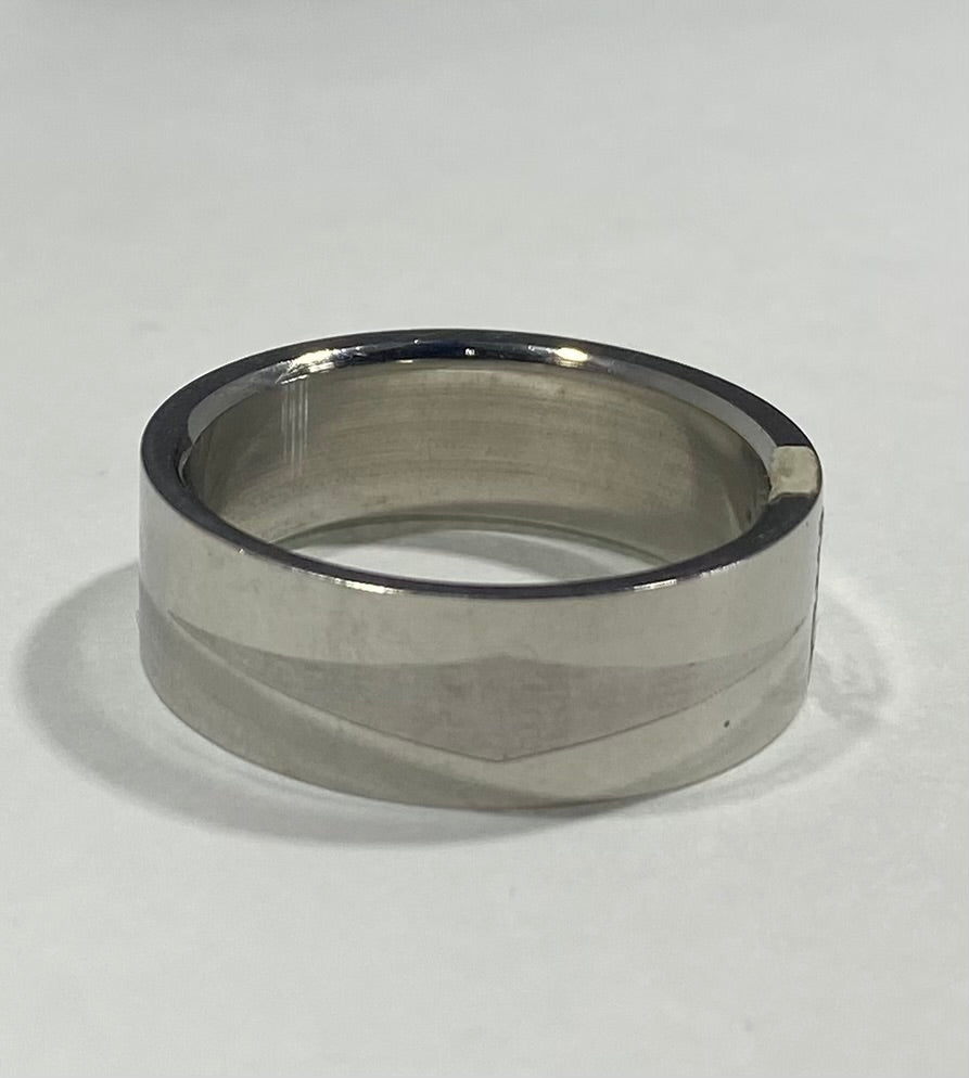 Madison Collections Stainless Steel Band Ring with Elongated Geometric Diamond Engraving