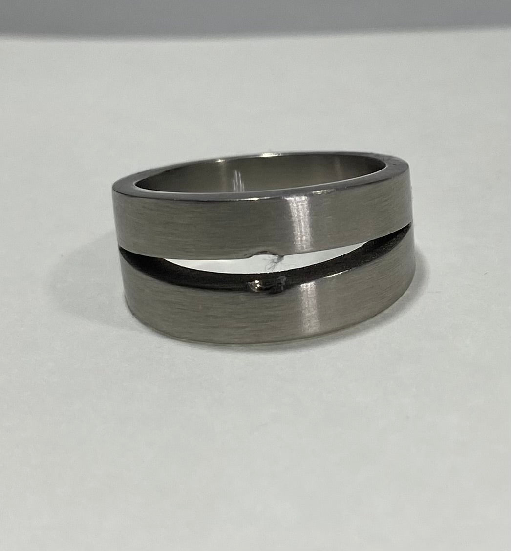Madison Collections Brushed Stainless Steel Split Groove Band Ring