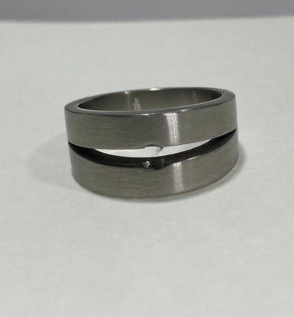 Madison Collections Brushed Stainless Steel Split Groove Band Ring