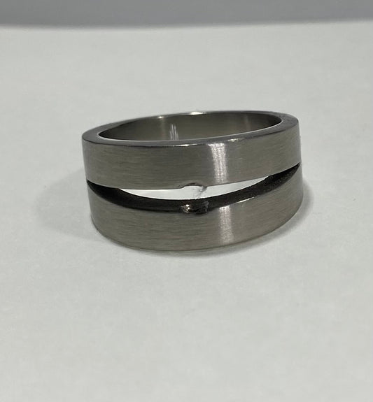 Madison Collections Brushed Stainless Steel Split Groove Band Ring
