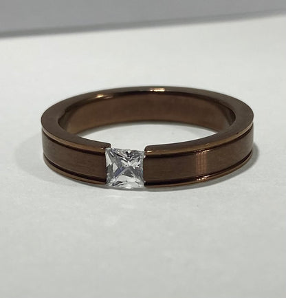 Madison Collections Copper-Tone Solitaire Stainless Steel Ring with Square Crystal