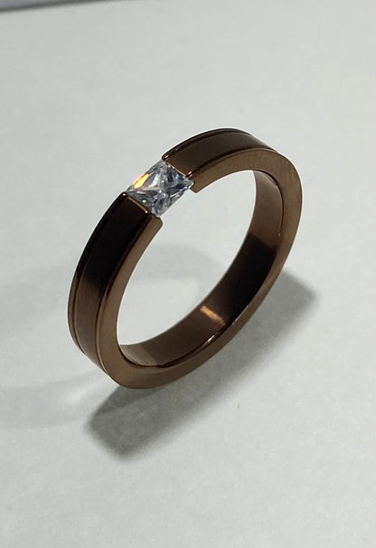Madison Collections Copper-Tone Solitaire Stainless Steel Ring with Square Crystal