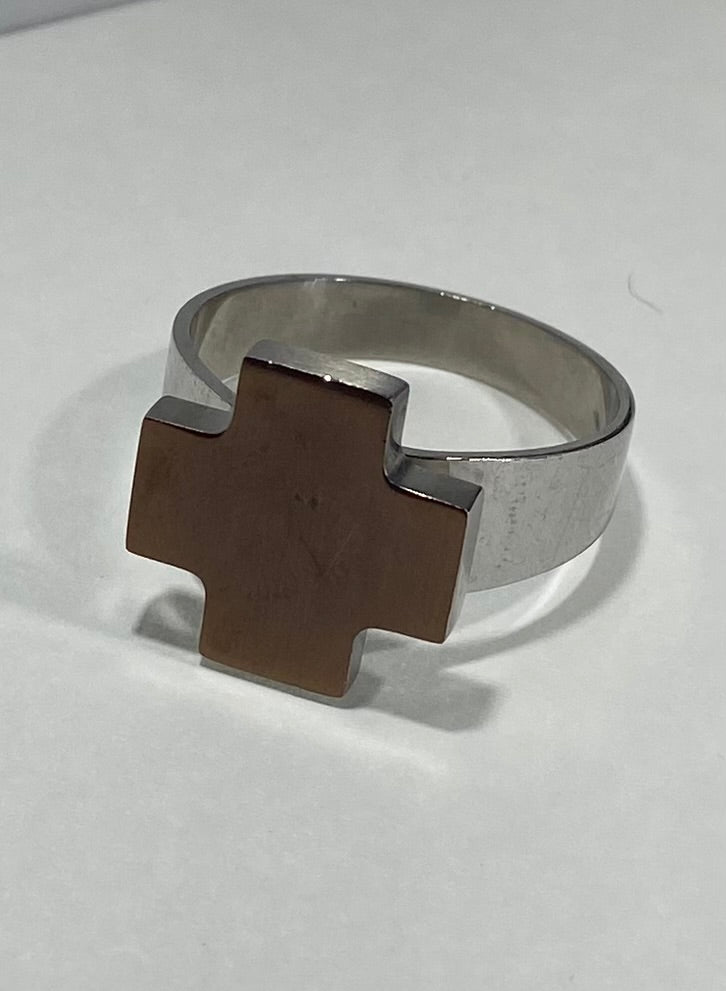 Madison Collections Satin Copper Cross & Silver-Plated Stainless Steel Ring