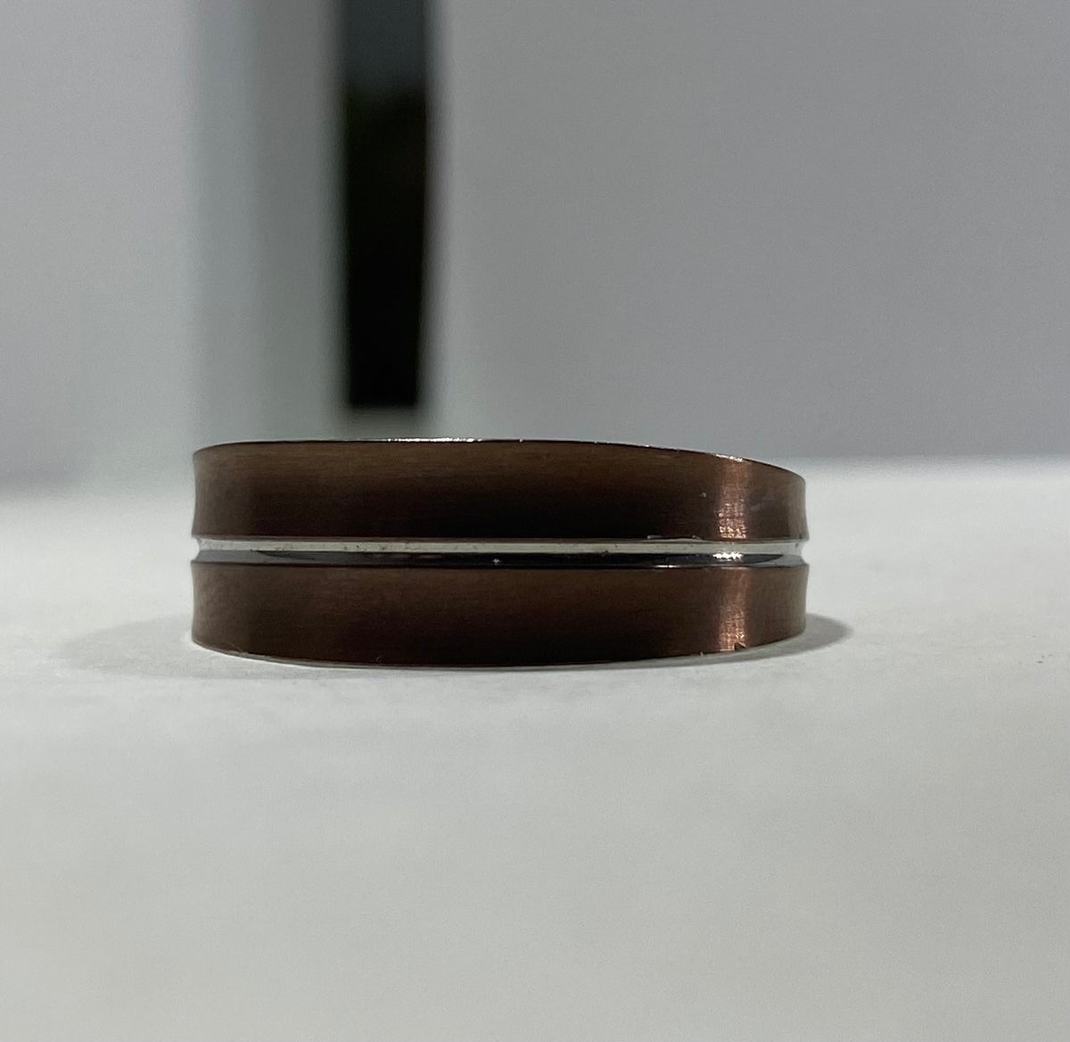 Madison Collections Copper-Tone Stainless Steel Band Ring with Silver Center Stripe