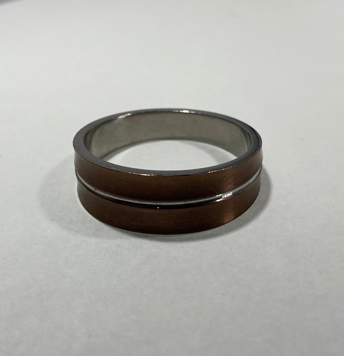 Madison Collections Copper-Tone Stainless Steel Band Ring with Silver Center Stripe