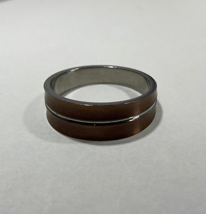 Madison Collections Copper-Tone Stainless Steel Band Ring with Silver Center Stripe