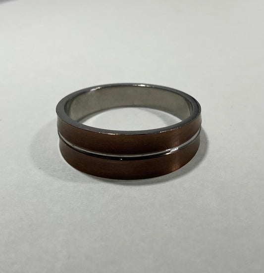 Madison Collections Copper-Tone Stainless Steel Band Ring with Silver Center Stripe