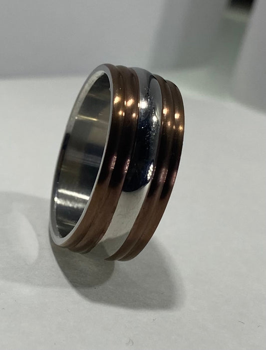 Madison Collections Two-Tone Stainless Steel Band Ring with Copper Accents