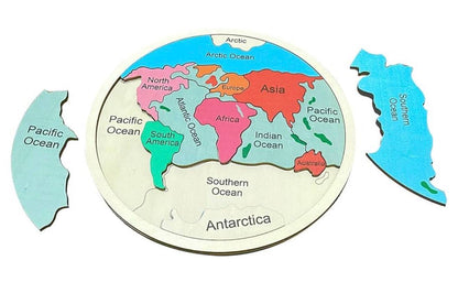 Montessori Wooden World Map Puzzle | Interactive Continents &amp; Oceans Toy for Kids 4-8