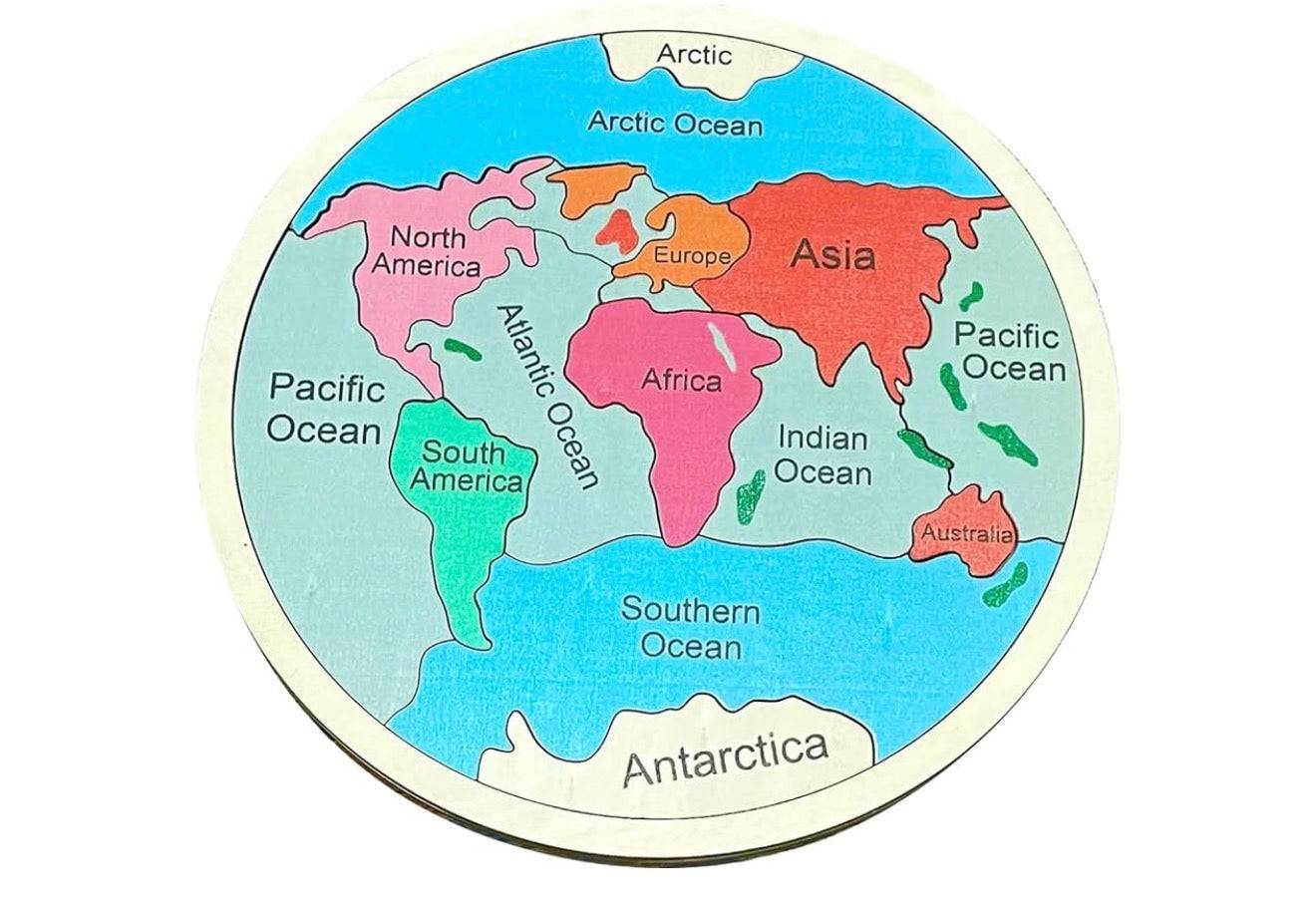 Montessori Wooden World Map Puzzle | Interactive Continents &amp; Oceans Toy for Kids 4-8