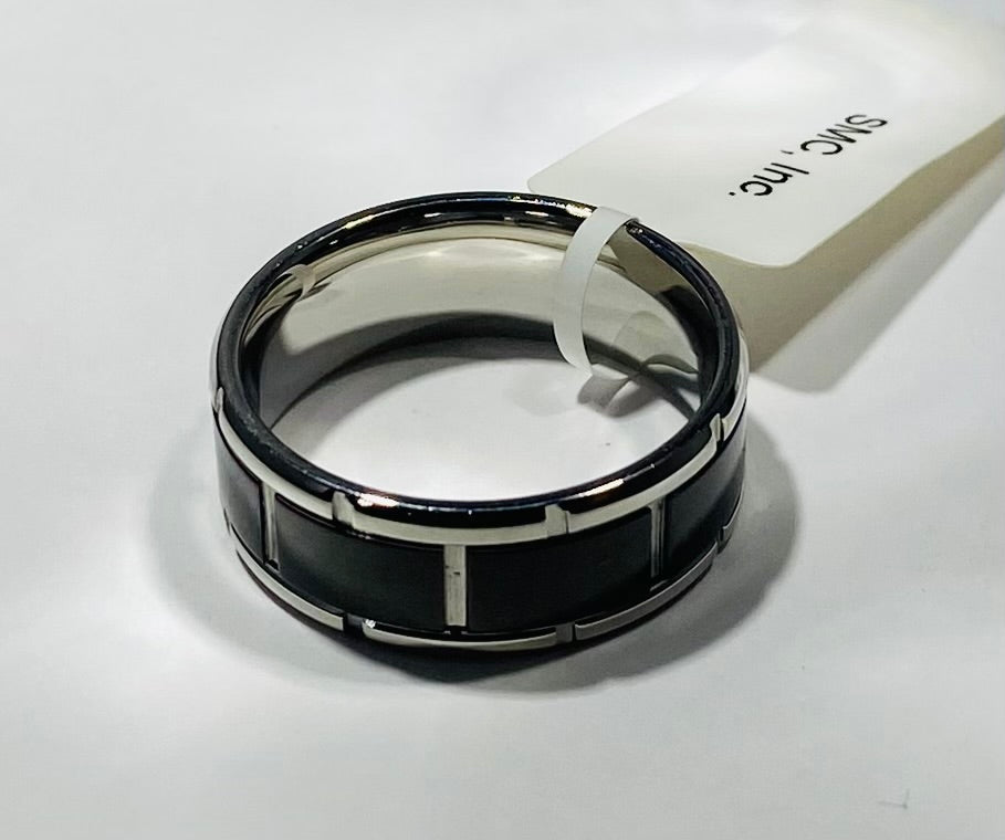 Men's Stainless Steel Black Segmented Inlay Band Ring 9"