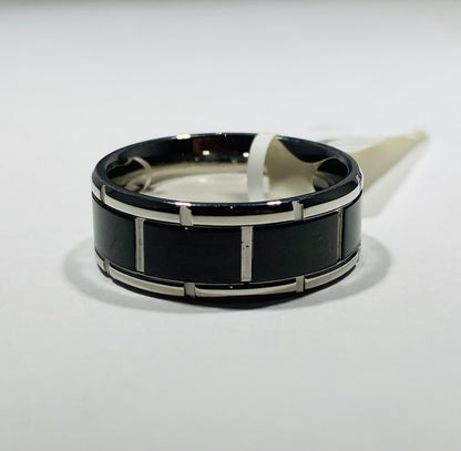 Men's Stainless Steel Black Segmented Inlay Band Ring 9"