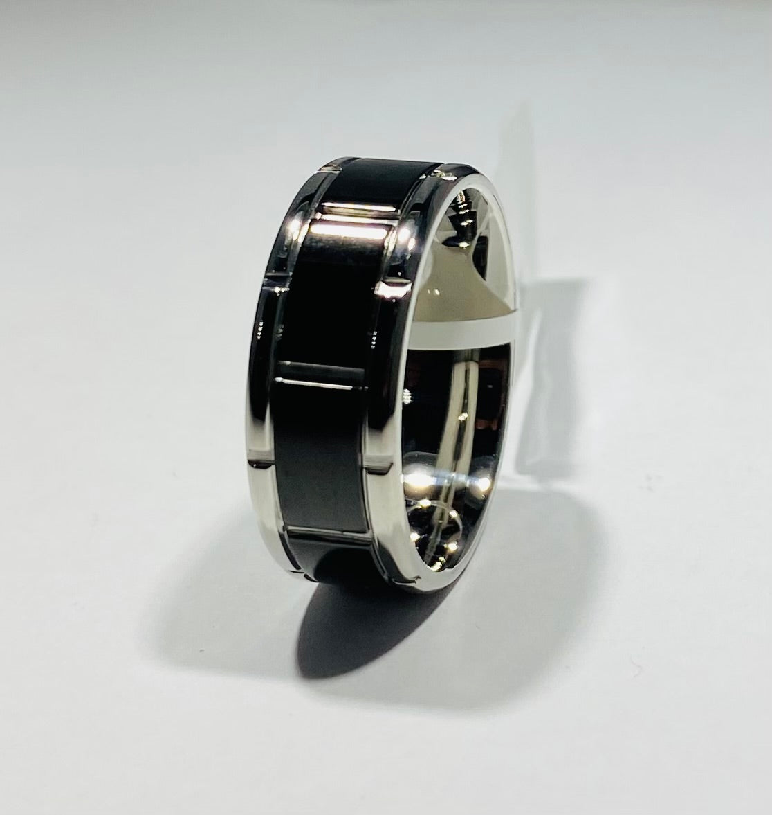 Men's Stainless Steel Black Segmented Inlay Band Ring 9"