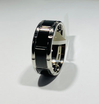 Men's Stainless Steel Black Segmented Inlay Band Ring 9"