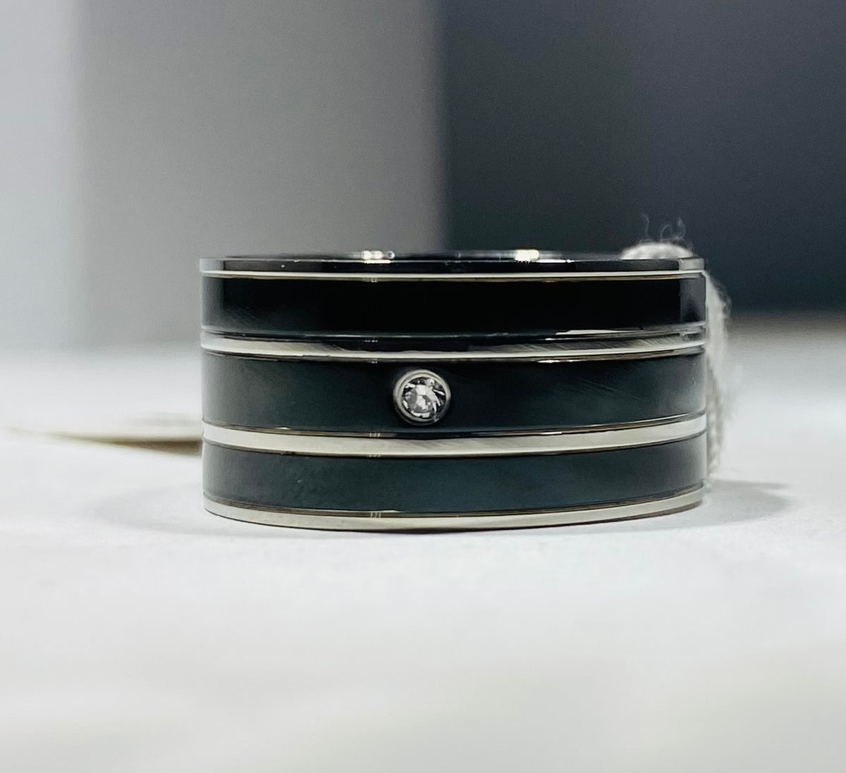 BLACK EMAMEL INLAY WITH DIAMOND 2PT. ACCENT RING 8"