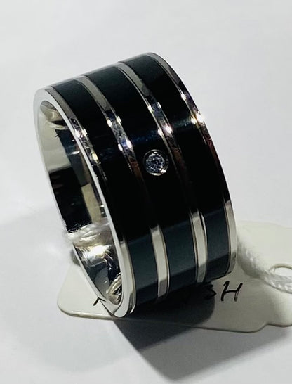 BLACK EMAMEL INLAY WITH DIAMOND 2PT. ACCENT RING 8"