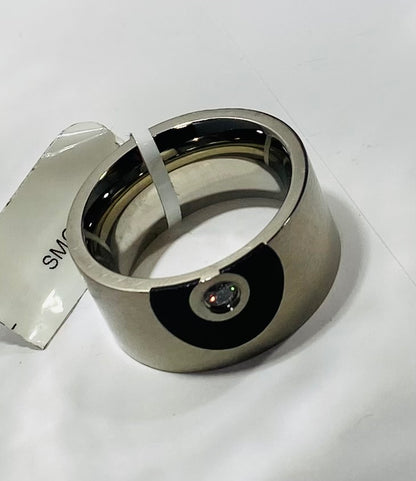 Stainless Steel 2pt Diamond Accent Wedding Band with Black Semicircle Inlay