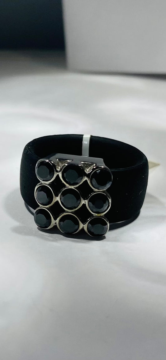 Madison Collections Men's Black Crystal Cluster Ring with Matte Black Rubber Band