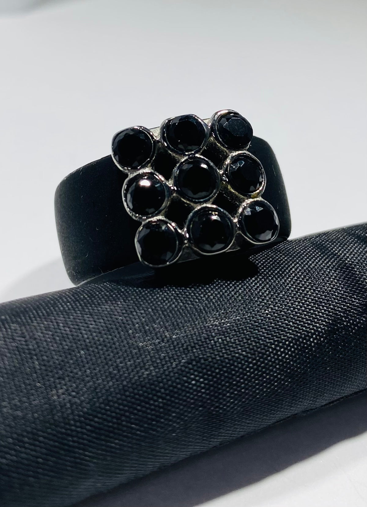 Madison Collections Men's Black Crystal Cluster Ring with Matte Black Rubber Band