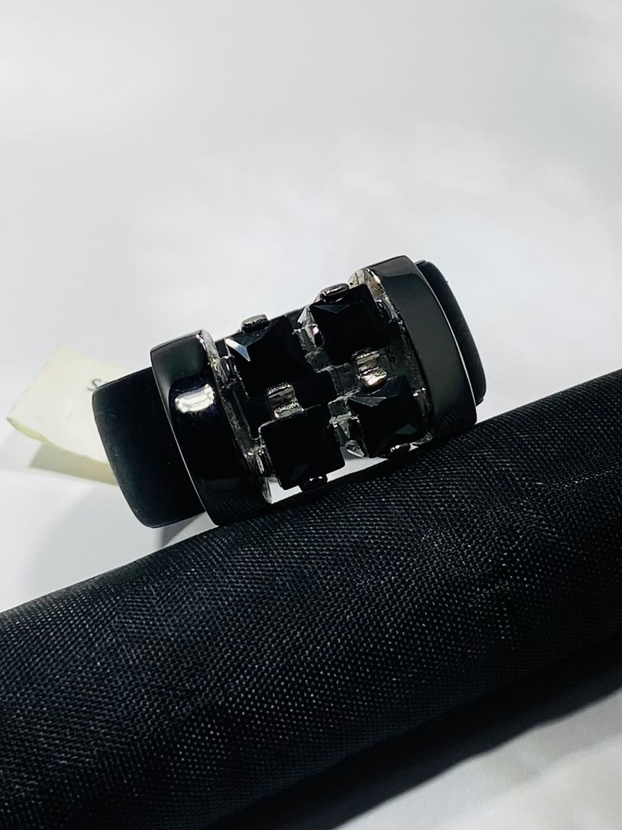 Madison Collections Men's 4-Stone Black Crystal & Rubber Statement Ring (Size 12)