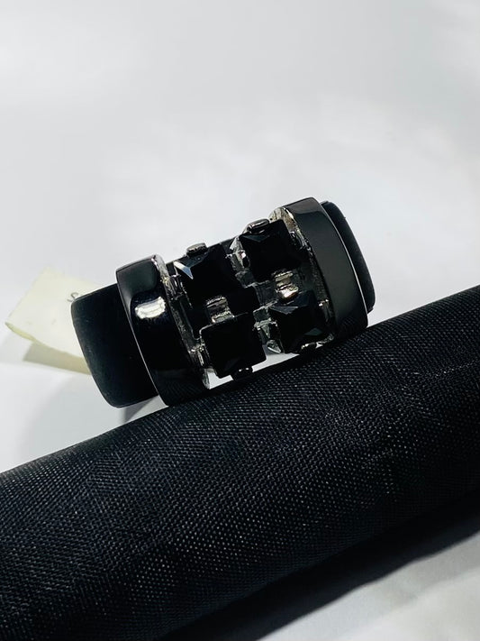 Madison Collections Men's 4-Stone Black Crystal & Rubber Statement Ring (Size 12)