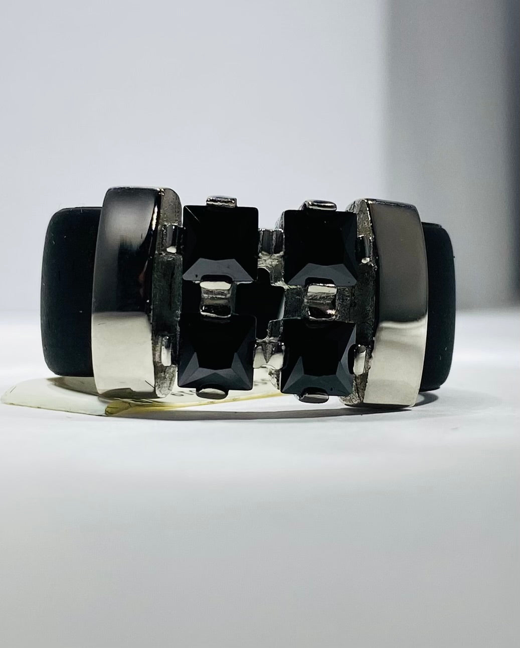Madison Collections Men's 4-Stone Black Crystal & Rubber Statement Ring (Size 12)