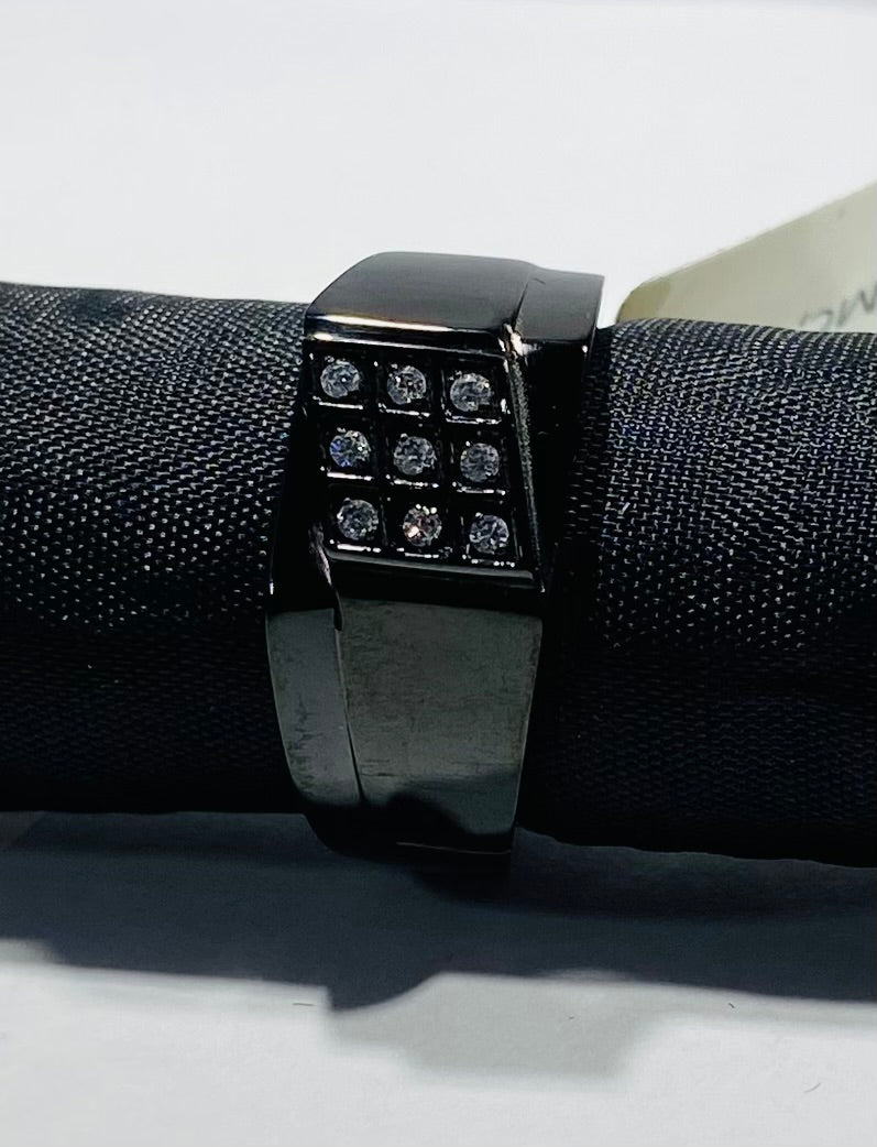 Madison Collections Stainless Steel All Black Ring with 9 Crystal Round Stones