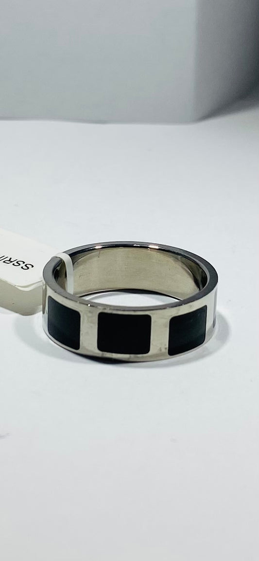 Madison Collections Men's Stainless Steel Ring with Black Enamel Block Inlay (Size 13)