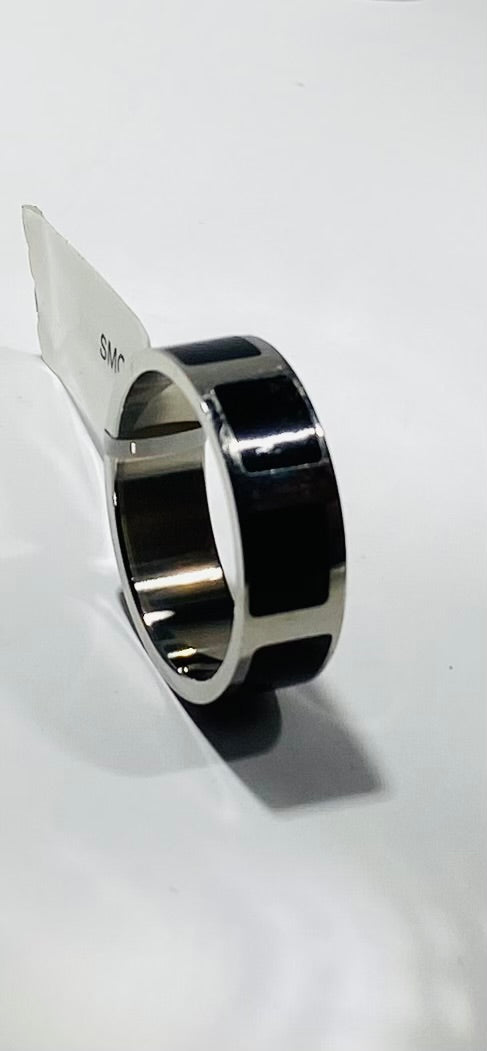 Madison Collections Men's Stainless Steel Ring with Black Enamel Block Inlay (Size 13)