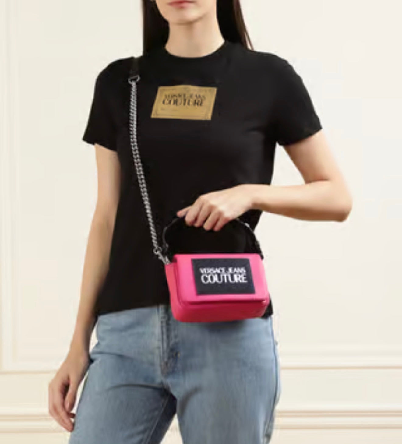 Versace Jeans Couture Pink Rubberized Patch Crossbody / Shoulder Bag