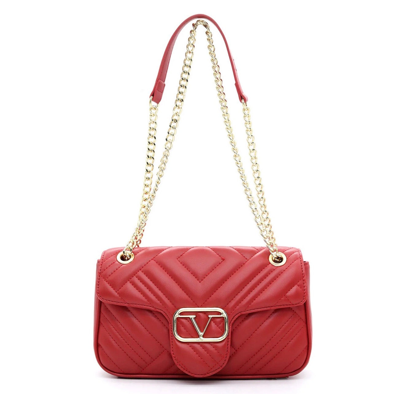 V 1969 CROSSBODY BAG MADE OF ECO-LEATHER WITH CHAIN STRAP RED