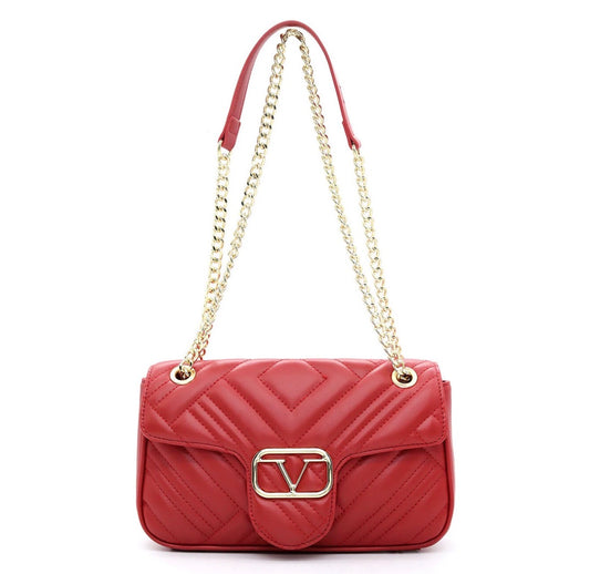 V 1969 CROSSBODY BAG MADE OF ECO-LEATHER WITH CHAIN STRAP RED