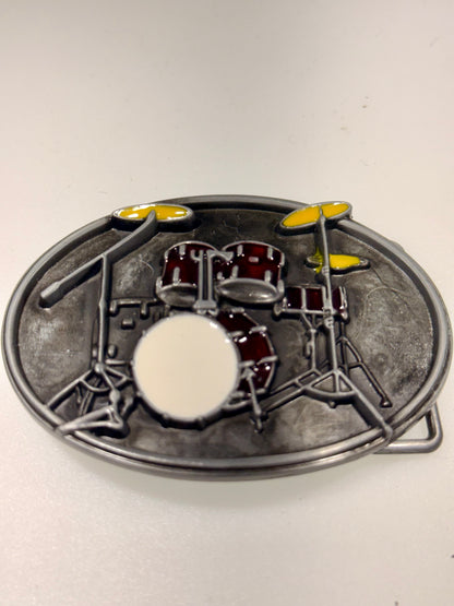 3D Acoustic Drum Set Western Belt Buckle with Enamel Accents