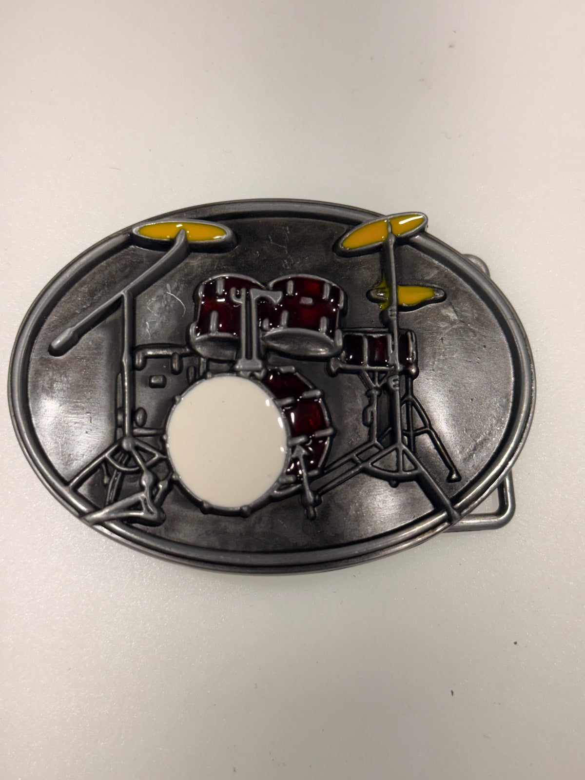 3D Acoustic Drum Set Western Belt Buckle with Enamel Accents