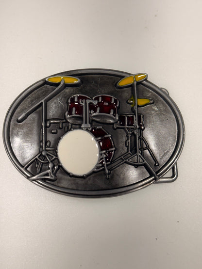 3D Acoustic Drum Set Western Belt Buckle with Enamel Accents
