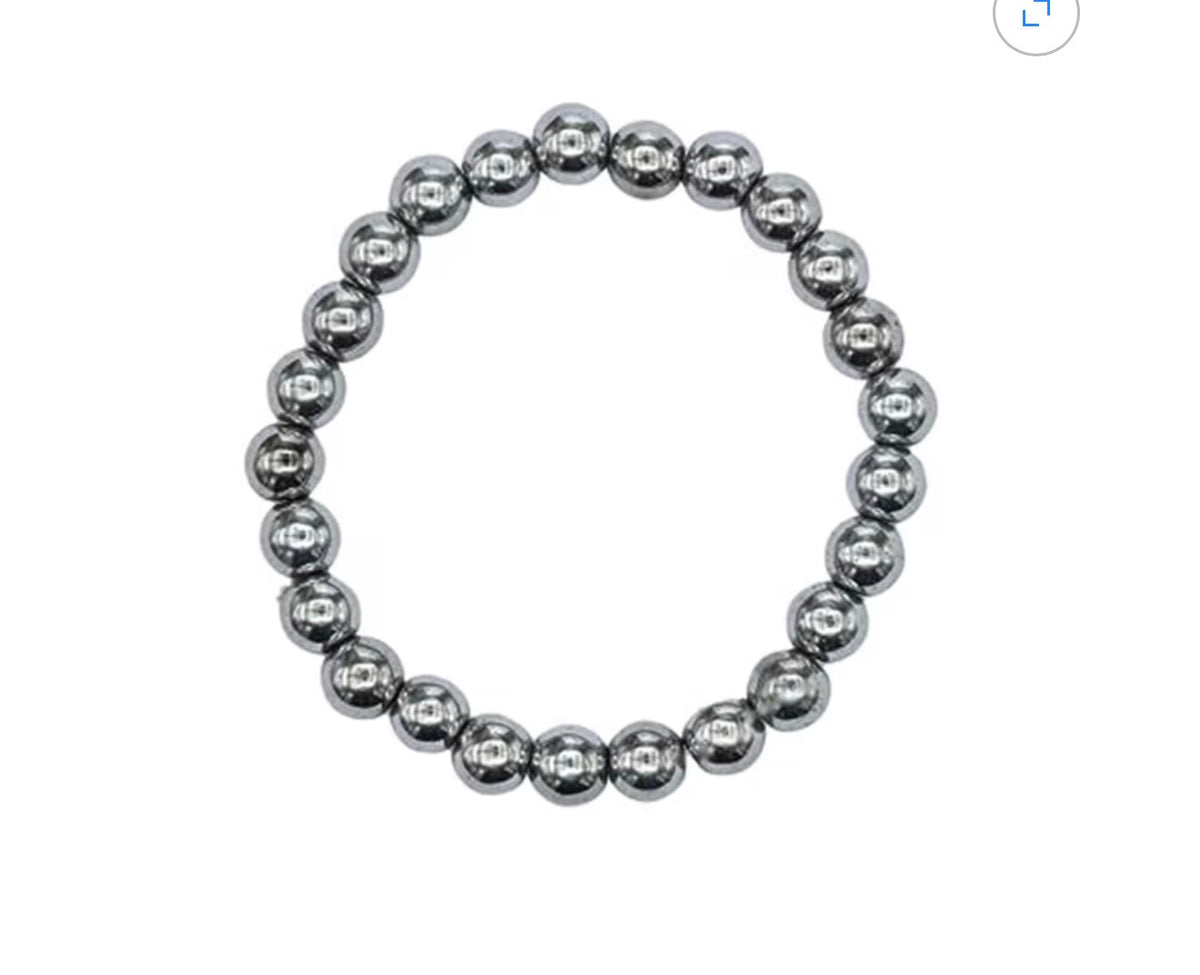 Natural Silver Hematite 8mm Smooth Round Bead Stretch Bracelet (Unisex)