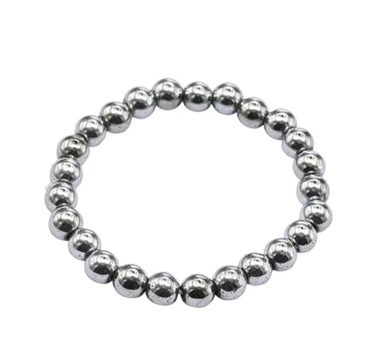 Natural Silver Hematite 8mm Smooth Round Bead Stretch Bracelet (Unisex)