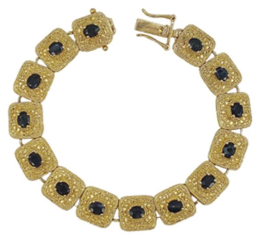 Vintage Filigree Sapphire & Diamond Complete Gift Jewelry Set (Bracelet & Pierced Dangle Earrings)