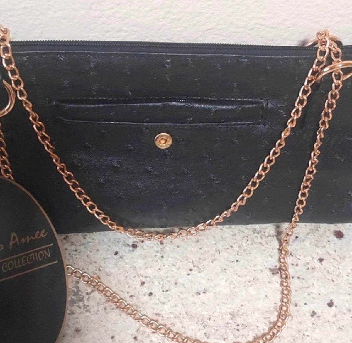 Roberta Amee Insulated Ostrich-Texture Wine & Soda Purse Crossbody Bag with Gold-Tone Chain (Black)