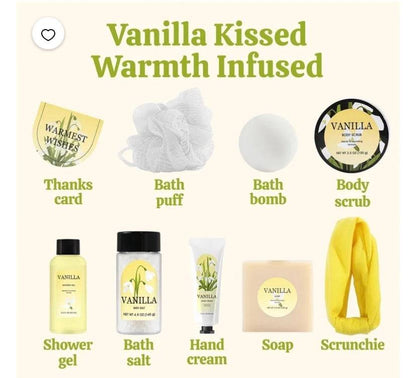 Spa gift sets for Women, Vanilla Bath and Body Care Baskets Kits for Self Relaxing