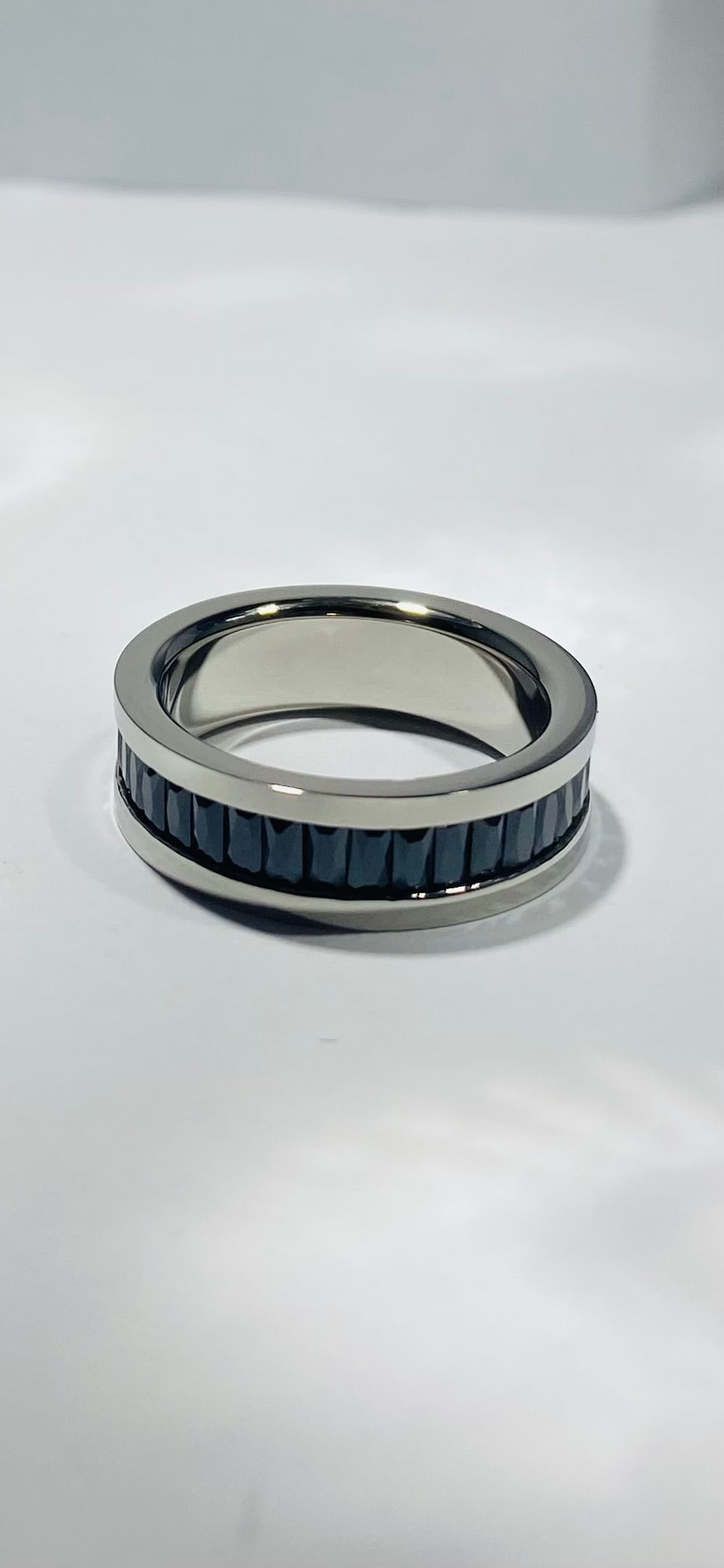 Madison Collections Stainless Steel Wedding Band Ring with Channel-Set Navy Blue Crystals
