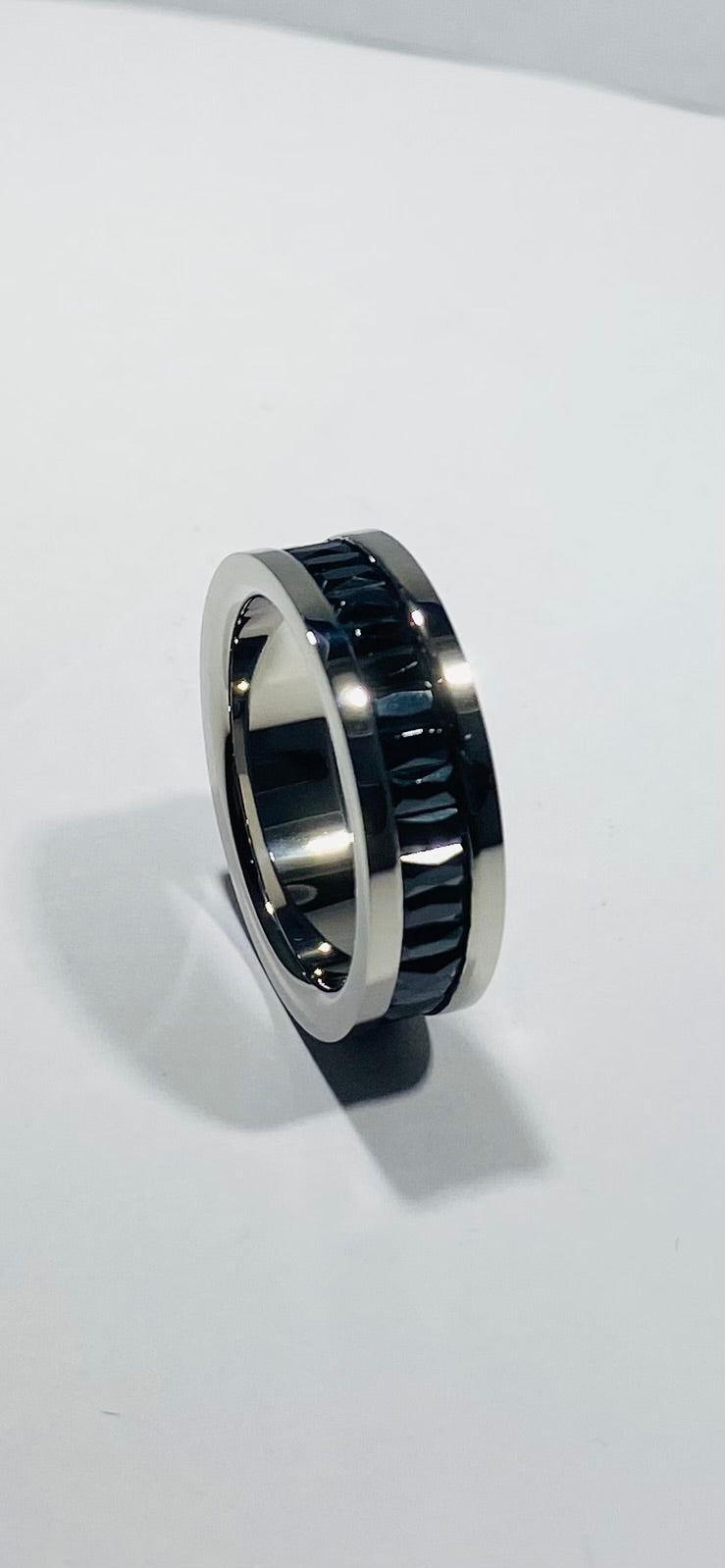 Madison Collections Stainless Steel Wedding Band Ring with Channel-Set Navy Blue Crystals