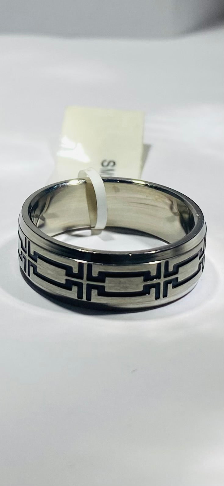 Madison Collections Men's Stainless Steel Ring with Black Tribal Enamel Inlay